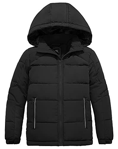 ZSHOW Boys' Winter Coat Thick Fleece Lined Quilted Puffer Jacket Insulated Outerwear Coat(Black,14-16)