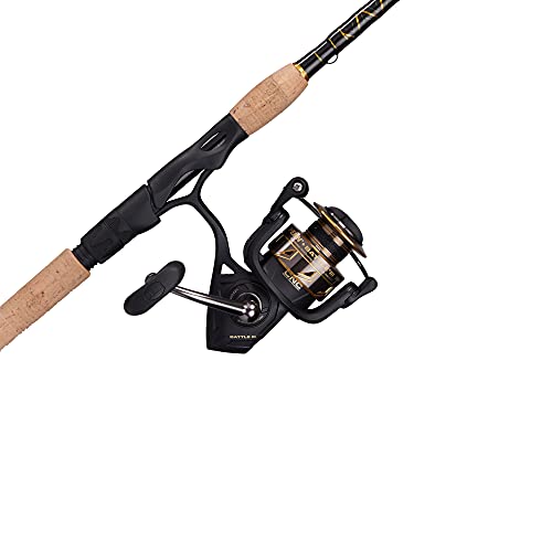 PENN 9’ Battle III Fishing Rod and Reel Spinning Combo, 9’, 2 Graphite Composite Fishing Rod with 6 Reel, Durable, Break Resistant and Lightweight, Black/Gold