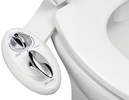 LUXE Bidet NEO 180 - Self-Cleaning, Dual Nozzle, Non-Electric Bidet Attachment for Toilet Seat, Adjustable Water Pressure, Rear and Feminine Wash, Lever Control (White)
