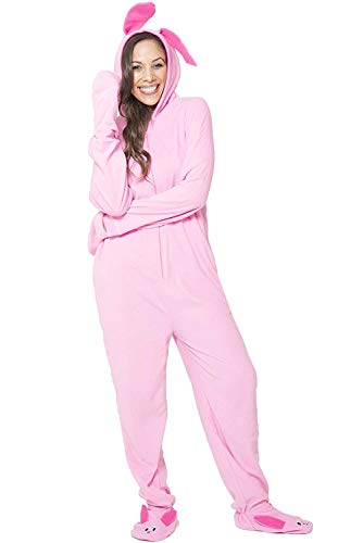 A Christmas Story Womens' One Piece Deranged Bunny Pajama Costume Union Suit Outfit Sleeper (L/XL) Pink