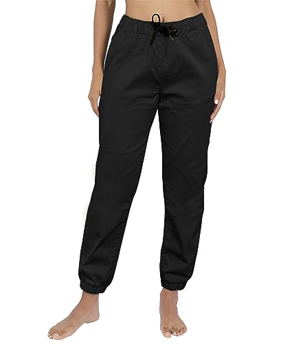 Southpole Women's Casual Comfy Twill Jogger Pants, Stretchable, Black/Black, X-Large