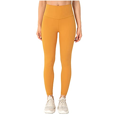Crubera Autumn and Winter Nude Peach Hip Yoga Pants Women's Sports Frosted Fitness Leggings (Card Yellow, X-Large)
