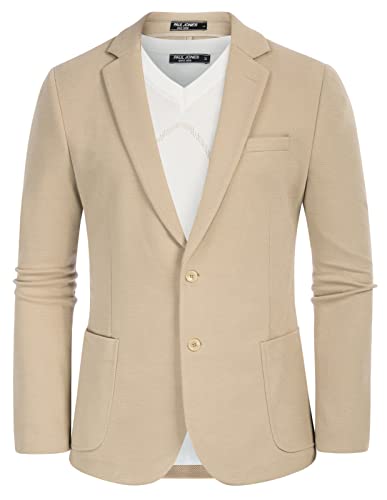 Mens Casual Knit Blazer Slim Fit Lightweight 2 Button Suit Sports Coat Beige L