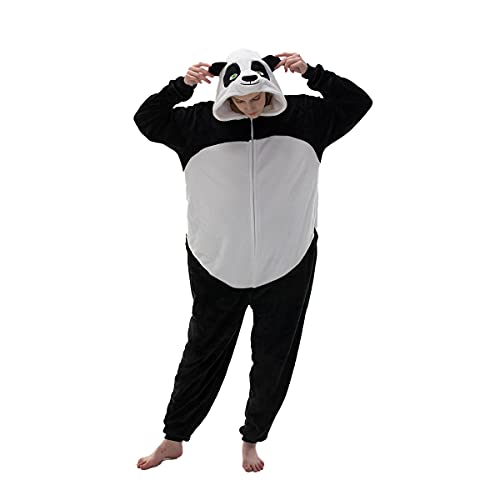 COSUSKET Snug Fit Unisex Adult Onesie Pajamas, Flannel Cosplay Animal One Piece Halloween Costume Sleepwear Homewear Panda