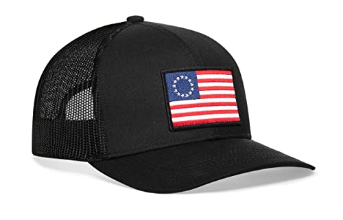 HAKA Betsy Ross American Flag Hat, USA Trucker Hat for Men & Women, Adjustable Baseball Cap, Mesh Snapback, Durable Outdoor Black Hat