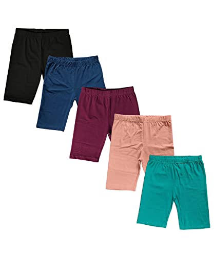 MISS POPULAR Girls Biker Shorts Soft Comfortable Cotton Spandex Elastic Waistband | Sizes 4-16 (14/16, Pack 6)