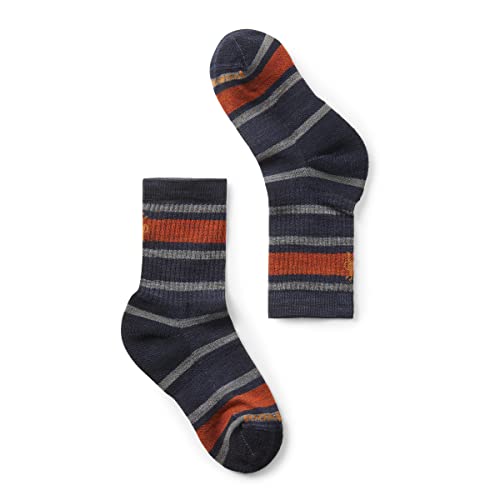 Smartwool Kids' Hike Light Cushion Merino Wool Striped Crew Socks, Deep Navy, Small