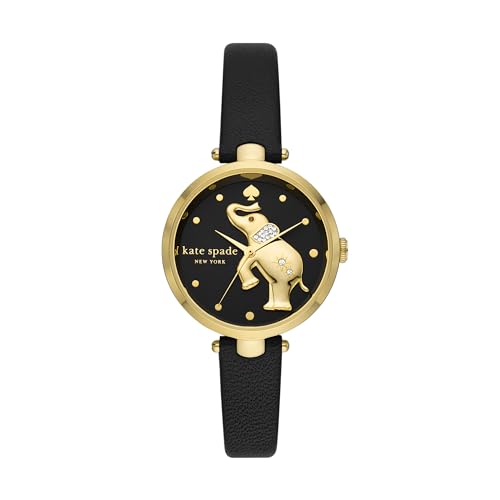 Kate Spade New York Women's Holland Quartz Leather Three-Hand Watch, Color: Black/Gold (Model: KSW1813)