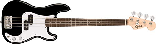 Squier by Fender Mini Precision Short Scale Bass Guitar with 2-Year Warranty, Laurel Fingerboard, Sealed Die-Cast Tuning Machines, and Split Single-Coil Pickup, Maple Neck, Black