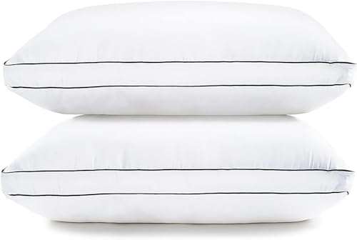 LANE LINEN Gusseted Soft Bed Pillows Standard Size Set of 2 for Sleeping, Back, Stomach or Side Sleepers, Down Alternative , White - 20 x 26 Inches