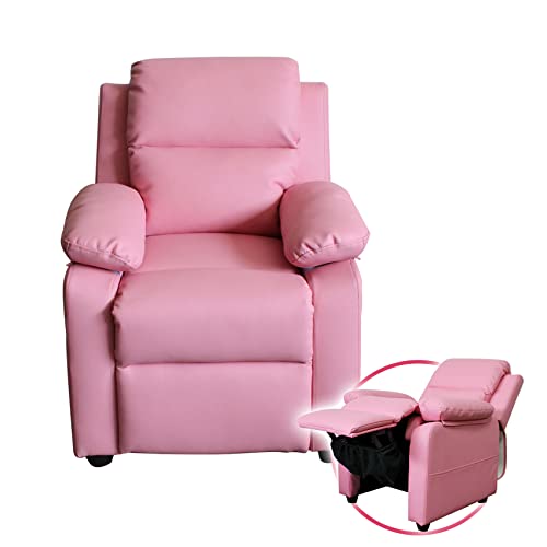 UNICOO - Kids Recliner Chair, Toddlers Recliner with Headrest Footrest and Lumbar Support, Ergonomic PU Leather Armchair Lounge Chair (Pink)