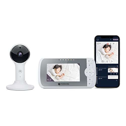 Motorola VM64-4.3' Screen HD 1080p Camera & WiFi Baby Monitor W/App Connectivity, 2-Way Audio & 1000ft Range - Remote Pan-Tilt-Zoom, Room Temp Display, Lullabies, & Night Vision