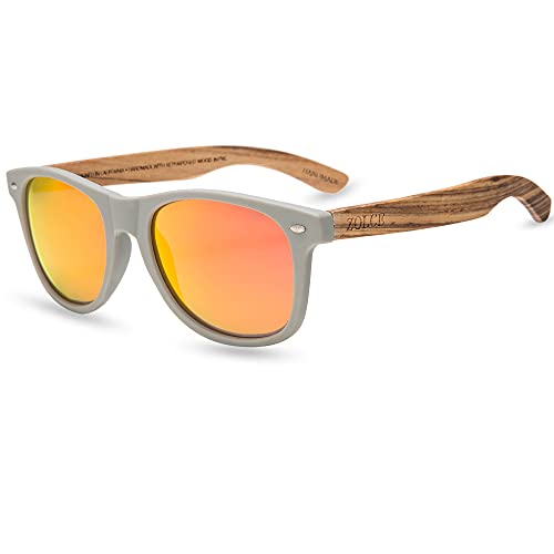 ZOLCE Wood Sunglasses Polarized for Men Women Uv Protection Wooden Bamboo Frame Mirrored Sun Glasses(orange)