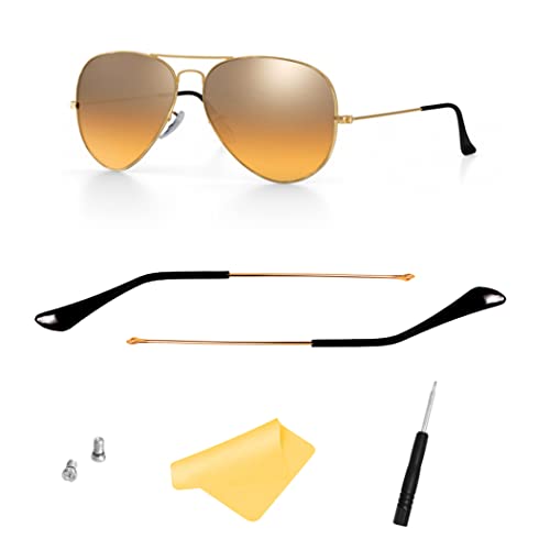 Replacement Temple Tips Temple Arms for Ray-Ban Aviator RB3025 RB3548 Sunglasses Repair Kit，Bonus Screws/Screwdriver/glasses cloth,Light Gold