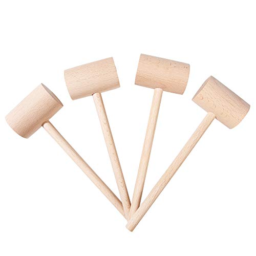 4Pcs Wooden Hammers, Natural Hardwood Crab Lobster Seafood Mallets