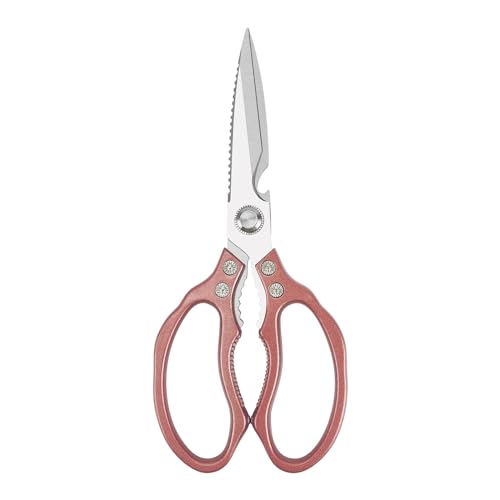 Koqye Multifunctional Kitchen Scissors, Heavy Duty Kitchen Shears Meat Scissors, Stainless Steel Sharp Cooking Scissors for Kitchen (Rose Gold)