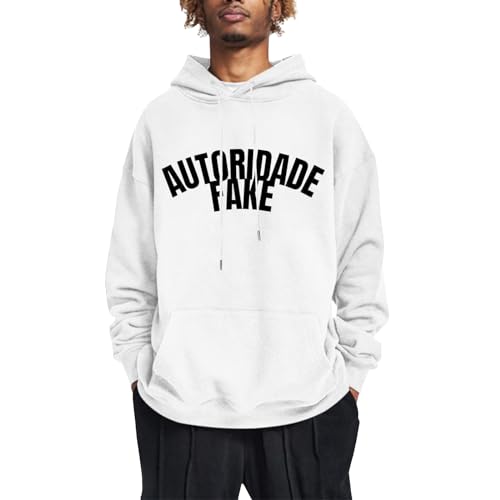 DYGUYTH Men's Letter Print Hoodies,Graphic Hoodies Oversized Sweatshirts Drawstring Long Sleeve Casual Hooded Pullover with Pocket White Medium
