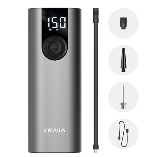CYCPLUS Bicycle Pump Portable Car Tire Pump,Max 150 PSI, Auto Shut-Off Air Pump with Presta and Schrader Valves Smart Air Inflator Mini Air Compressor for Car Bicycle Motorcycle and Balls