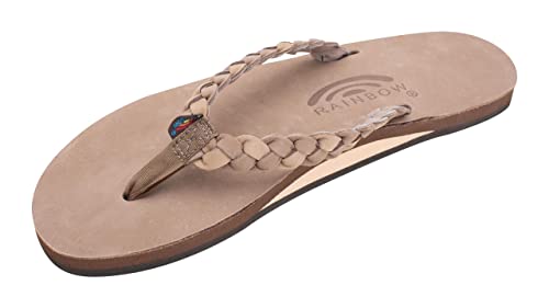 Rainbow Sandals Women's Single Layer Premier Leather w/Double Braided Strap, Dark Brown/Sierra Brown, Ladies Large / 7.5-8.5 B(M) US
