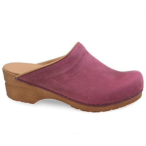 Sanita Ellis Oiled Leather Professional Clogs for Women - Arch Support, Open-Back, Adjustable, APMA-Approved Slip-On Mules - Fuchsia, Womens 9.5-10
