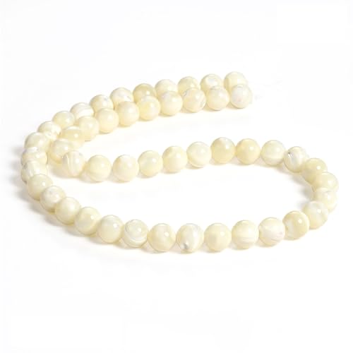 BEADNOVA Natural White Mother of Pearl Shell Beads Natural Crystal Beads Stone Gemstone Round Loose Energy Healing Beads with Free Crystal Stretch Cord for Jewelry Making (8mm, 45-48pcs)