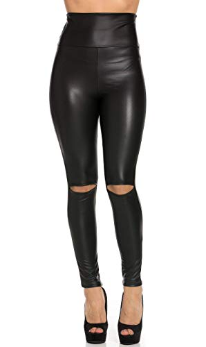High Waisted Tummy Control Leggings in Faux Leather and Cotton (Plus Sizes S-XXXL)