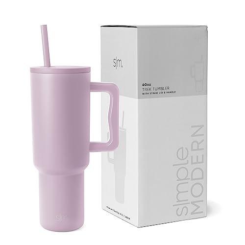 Simple Modern 40 oz Tumbler with Handle and Straw Lid | Insulated Cup Reusable Stainless Steel Water Bottle Travel Mug Cupholder Friendly | Gifts for Women Him Her | Trek Collection | Lavender Mist