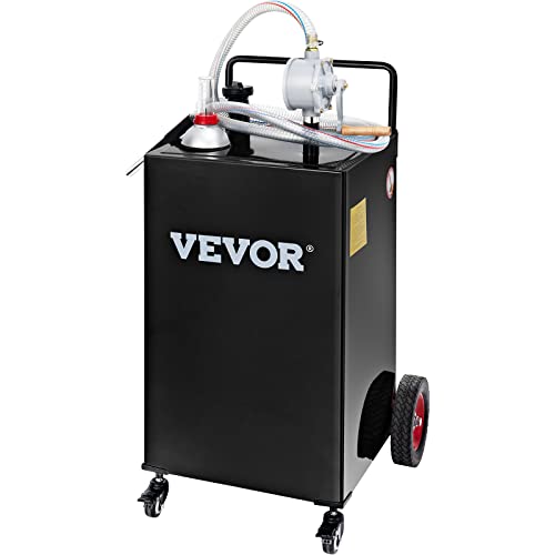 VEVOR 30 Gallon Fuel Caddy, Gas Storage Tank & 4 Wheels, with Manual Transfer Pump, Gasoline Diesel Fuel Container for Cars, Lawn Mowers, ATVs, Boats, More, Black
