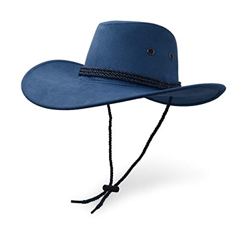 Cowboy Hat, Sun Hat Faux Felt Leather Suede Travel Cap Western Hat Outdoor Sun Protect Nayv Navy