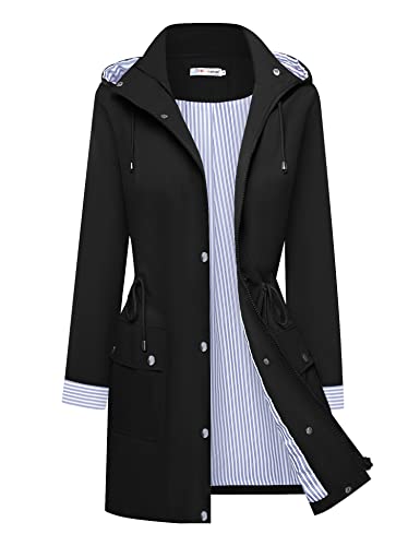 BBX Lephsnt Raincoat for Women Light Rain Jacket Waterproof with Hood, Lightweight and Portable, Black M