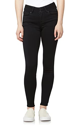 WallFlower Women's Ultra Skinny Mid-Rise Insta Soft Juniors Jeans (Standard and Plus), Black, 0