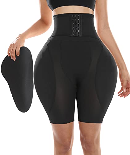 Hip Pads for Women Shapewear Butt Lifter Body Shaper with Butt Pads Hip Padded Shapewear Enhancer to Make Butt Bigger, Black (High Waist With Hooks), Large