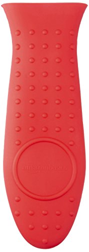 Amazon Basics Silicone Hot Skillet Rectangular Handle Cover Holder, Red, 5.6'L x 1.9'W