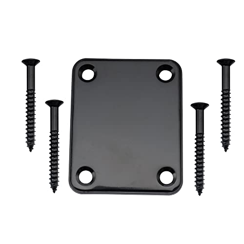 Musiclily Metal 4 Bolt Guitar Neck Plate with Screws for Fender Strat Tele Electric Guitar or Bass Replacement,Black