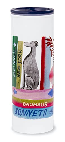 Kate Spade New York 16 Ounce Insulated Travel Mug, White Plastic Double Wall Tumbler, Thermal Cup for Coffee or Tea, Bookshelf