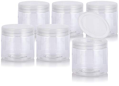 Clear Large 16 oz PET Plastic (BPA Free) Refillable Jar with Clear Natural Flip Top Cap - (6 pack)