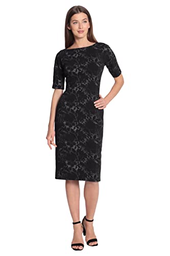 Maggy London Women's Sophisticated Arch Shoulder Sheath Career Workwear Office, Floral-Black/White