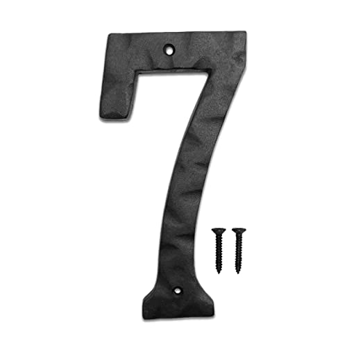 NACH Hammer Tone Cast Iron Black House Numbers for Outside, Modern House Numbers For Outside, Metal Mailbox Numbers for Outside, Home Address Numbers for House, 8 inch House Numbers, 7, KE-HM8-BLK-7