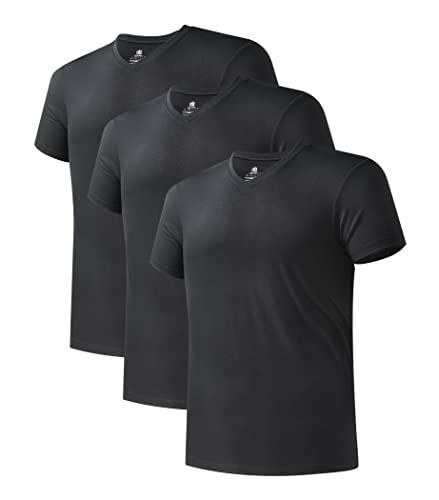 DAVID ARCHY Men's Undershirt Bamboo Rayon Moisture-Wicking Black T-Shirts Stretch V-Neck Tees for Men, 3-Pack (L, Black)