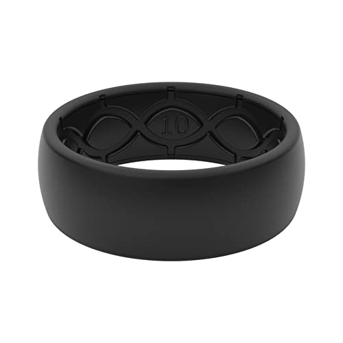 Groove Life Solid Black/Black Ring - Breathable Silicone Wedding Rings for Men, Lifetime Coverage, Unique Design, Comfort Fit Ring - Size 10