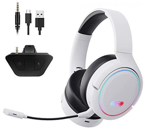 SLuB Wireless Gaming Headset for Xbox One, Xbox Series X|S, Xbox 360, PS4, PS5, Switch, PC, with Noise-Cancelling Microphone, RGB Light, 7.1 Surround, Over Ear Gaming Headphone (White)