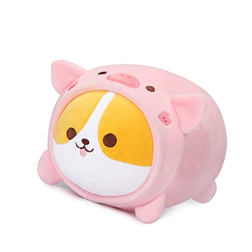 AIXINI Cute Pig Corgi Plush Pillow 8” Piggy Shiba Inu Stuffed Animal, Soft Kawaii Corgi with Pig Outfit Costume, Hugging Plush Squishy Pillow Toy Gifts for Kids