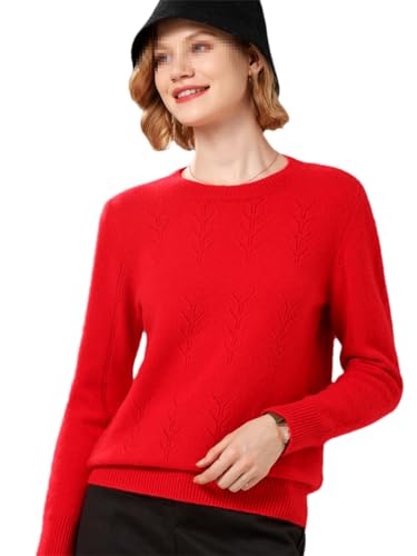 Women's Casual Long Sleeve Crewneck Cashmere Wool Sweater Pullover Knit Jumper Tops Red