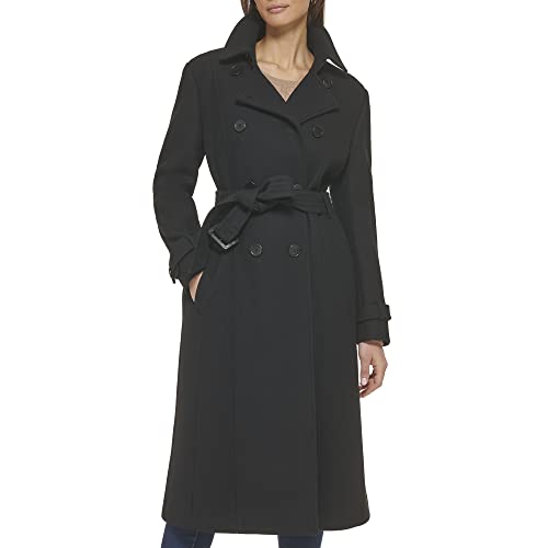 Cole Haan Women's Flared Trench Slick Wool Coat, True Black