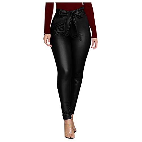 Maryia Women's Faux Leather Leggings Sexy Stretch High Waist Regular Petite Butt Lift Tights Fashion Push Up Trousers Black