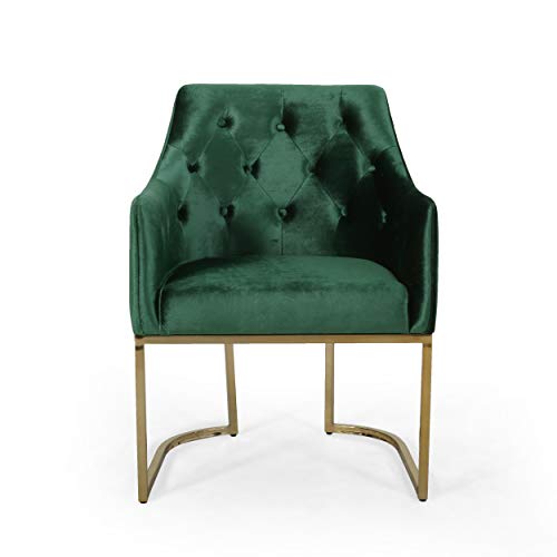 Christopher Knight Home Fern Modern Tufted Glam Accent Chair with Velvet Cushions and U-Shaped Base, Emerald and Gold Finish, 26'D x 26'W x 34'H