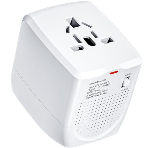 International Travel Adapter Voltage Converter to Step Down 220V to 110V for Hair straighteners, laptops, Cell Phones, Power converters from USA to UK, Europe, Australia Over 200 Countries (White)