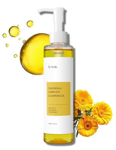 IUNIK Calendula & Jojoba Oil-Infused Vegan Cleansing Oil – Gentle Blackhead Melting & Makeup Remover Facial Cleanser w/ 94% Plant-based Oils Korean Skincare