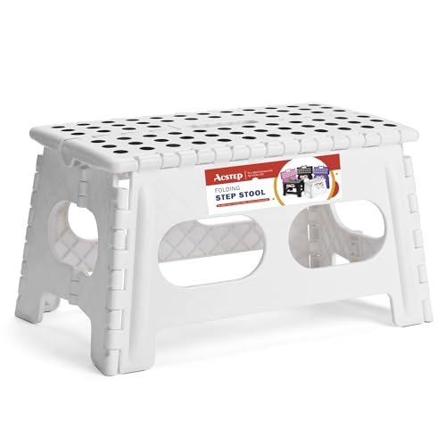 ACSTEP Folding Step Stool 9 Inch,15-Inch Extra Wide Heavy Duty Stepping Stool More Safe and Comfortable Non Slip Foldable Step Stool for Kids and Adults White
