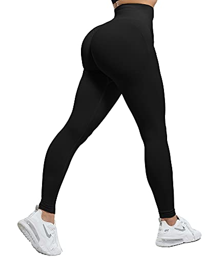 CHRLEISURE Butt Lifting Workout Leggings for Women, Scrunch Butt Gym Seamless Booty Tight (Black, M)